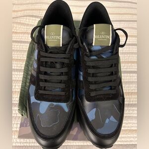 Valentino Blue and Black Camo Rockrunner Sneakers